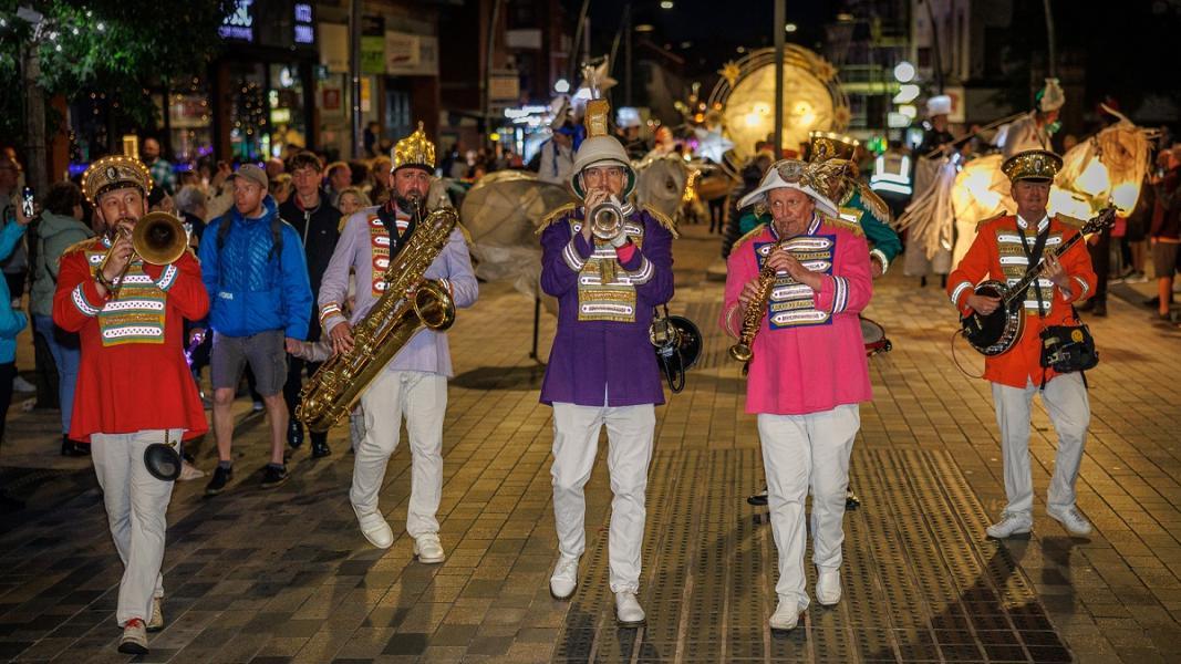 Brass band in Torchlight Procession Brass band in Torchlight Procession