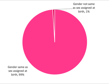 Chart 2: Whether visitor gender is the same as	the sex they were assigned at birth