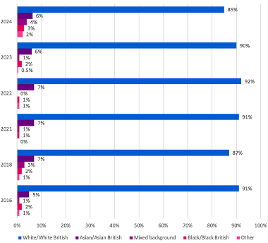 Chart 8: Ethnic identity grouping of visitors, comparison over the years