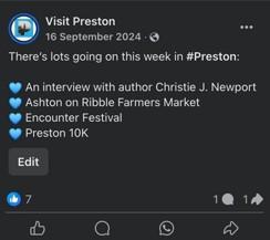 Promotion of Visit Preston social media post